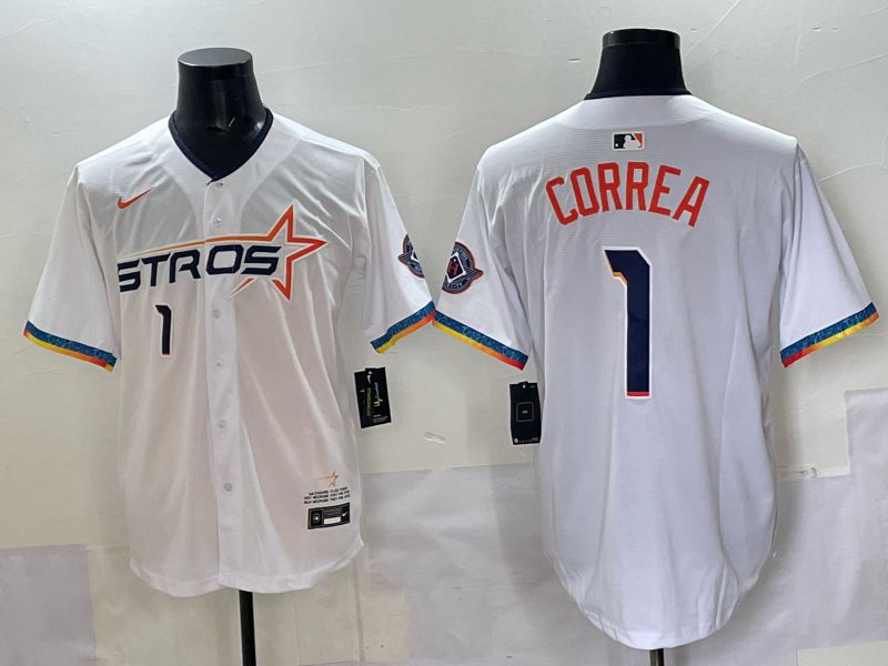 Men 2025 Houston Astros #1 Correa White Four generations Joint Name Nike MLB Jersey style 03->houston astros->MLB Jersey